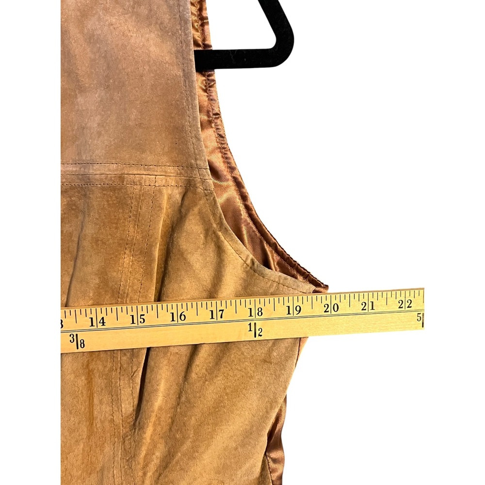 Vtg Faded Glory Leather Vest Women L Tan Suede Zip Front Cinch Back Western Boho - Picture 5 of 12